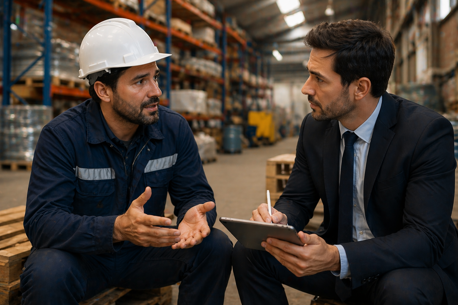Abogado conversando con trabajador